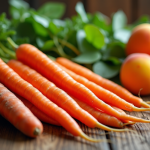 Assortiment coloré d'aliments riches en vitamine A sur une table en bois