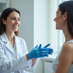 Dermatologue en consultation avec une patiente jeune