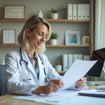 Médecin dermatologue femme dans son cabinet professionnel