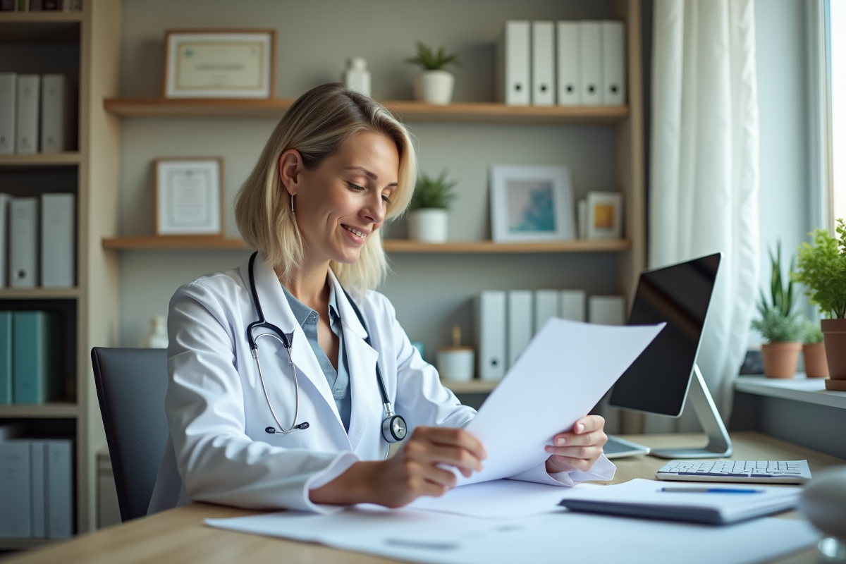 Médecin dermatologue femme dans son cabinet professionnel