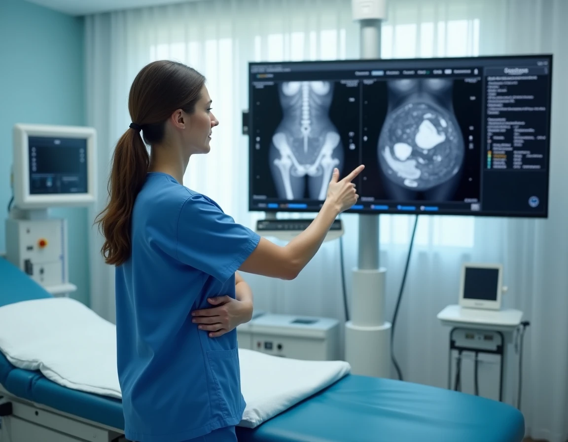 Échographie ovarienne montrant un kyste sur écran de diagnostic en cabinet médical