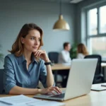 Femme au bureau semblant fatiguée en train de travailler sous antidépresseurs comme le Brintellix