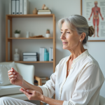 Femme d'âge moyen examinant une lésion cutanée en cabinet dermatologique