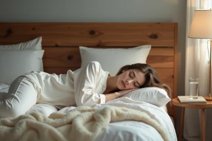 Femme dormant paisiblement dans une chambre minimaliste