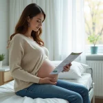 Femme enceinte lisant un pamphlet dans une chambre d'hôpital