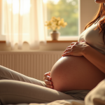 Femme enceinte assise sur un canapé lumineux et paisible