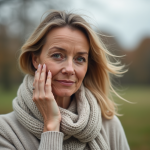 Femme d'âge moyen touchant sa joue en plein air