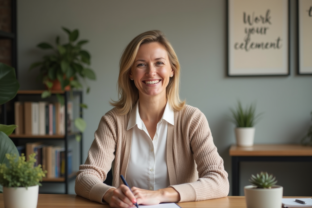 Femme d'âge moyen dans un bureau calme et accueillant