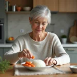 Femme d'âge moyen choisissant un repas dans la cuisine