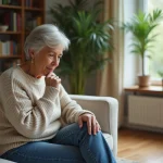Femme de 50 ans en détente dans un salon chaleureux