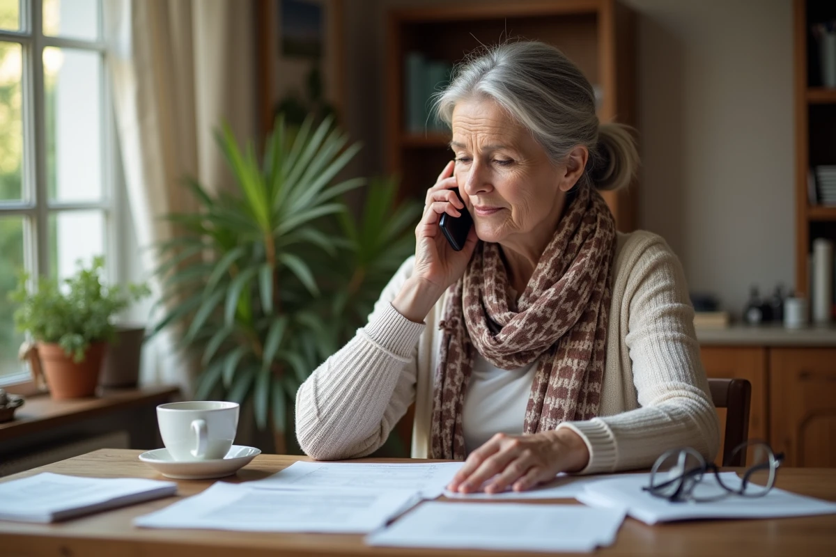 Femme senior à la maison examine ses résultats médicaux
