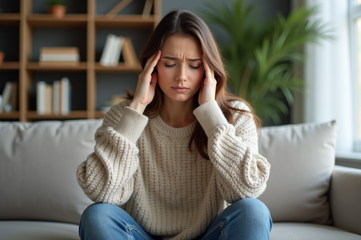 Femme en détresse dans un salon moderne