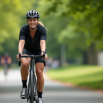 Femme en vélo de route dans un parc verdoyant
