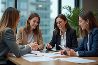 Groupe de professionnels en réunion dans un bureau moderne