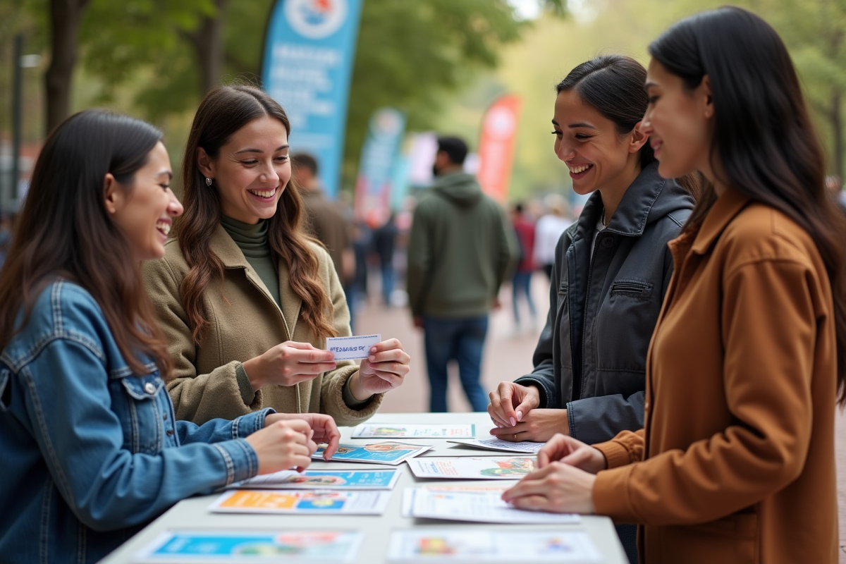 Groupe d adultes lors d une sensibilisation a la vaccination en plein air