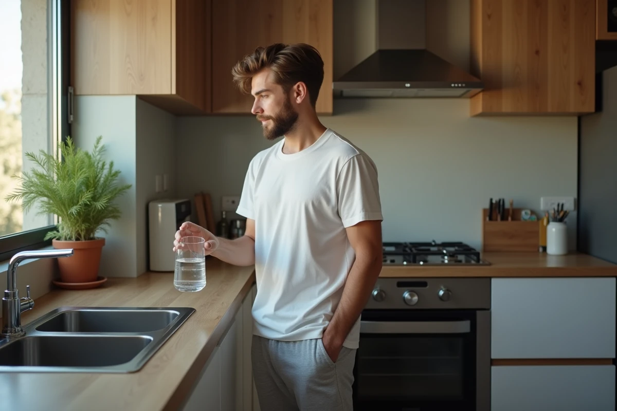 Jeune homme versant de l