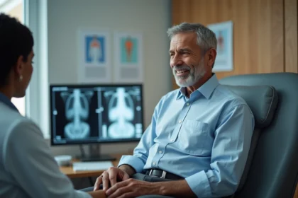 Homme d'âge moyen lors d'un examen médical avec un médecin