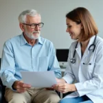 Senior homme en consultation médicale avec une doctoresse