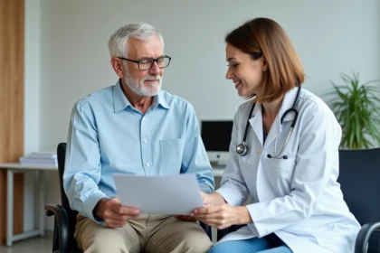 Senior homme en consultation médicale avec une doctoresse