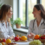 Nutritionniste conseillant un client dans un bureau lumineux