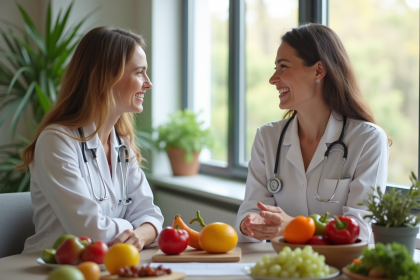 Nutritionniste conseillant un client dans un bureau lumineux