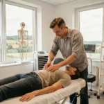 Ostéopathe en cabinet pratiquant un soin sur un patient dans la région Pays de la Loire