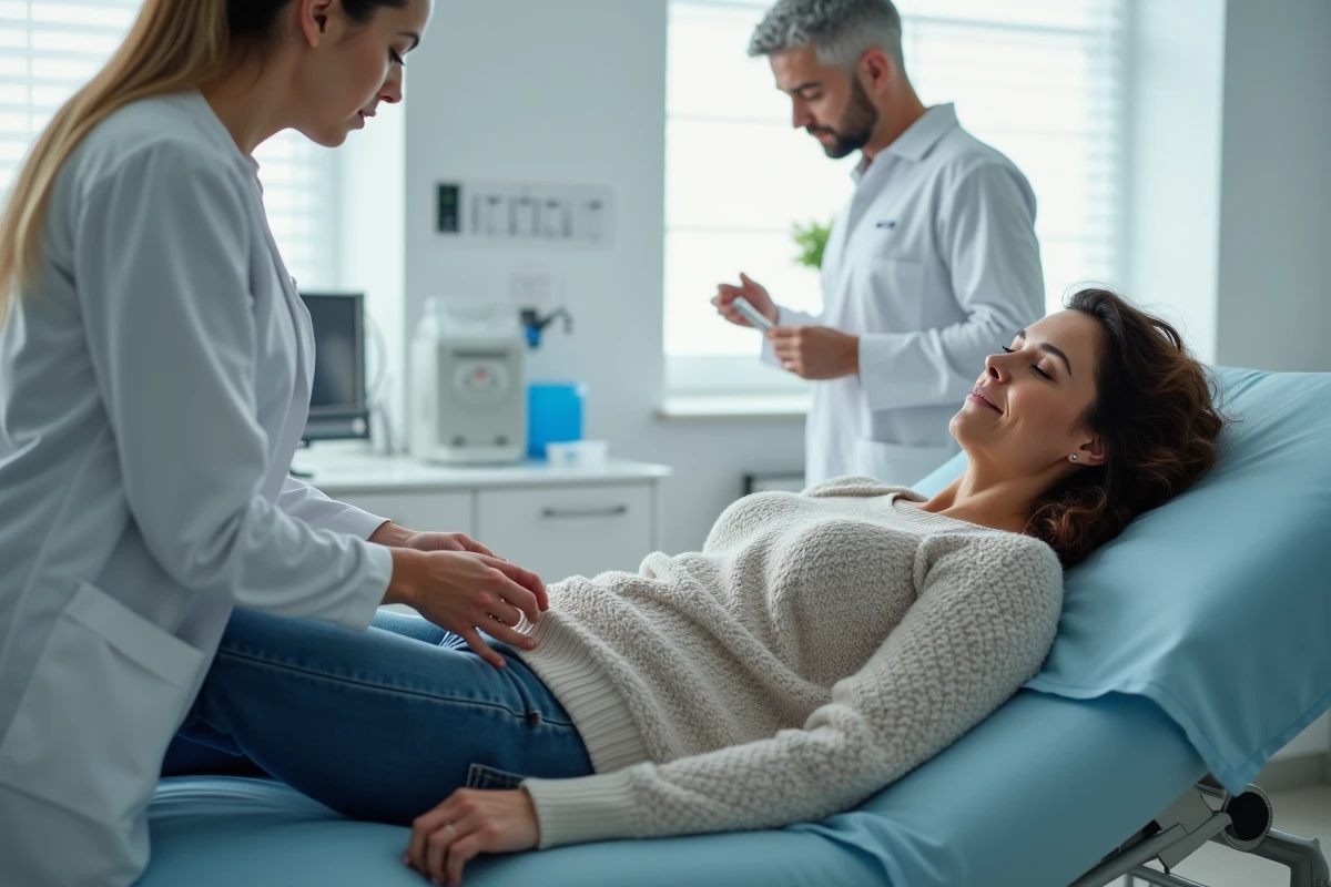 Femme patient préparée pour une injection cervicale