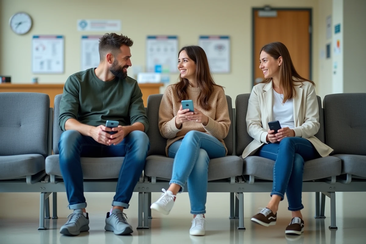 Patients adultes de différentes tailles dans une salle d'attente d'hôpital