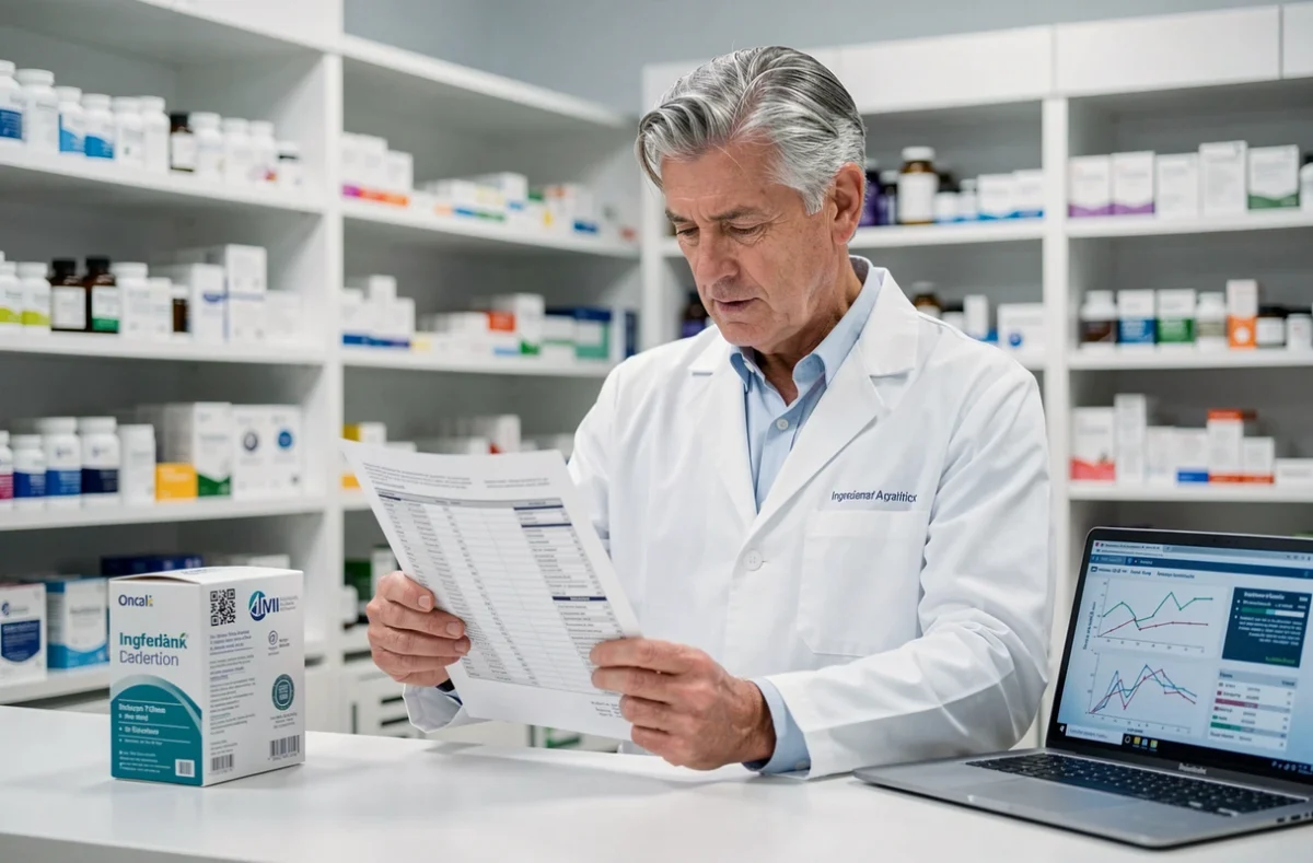 Pharmacien analysant les ingrédients et l'efficacité du complément Indiva System
