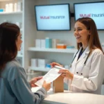 Pharmacienne à Gardanne remettant des médicaments à une cliente tout en expliquant la prise en charge mutuelle et le tiers payant
