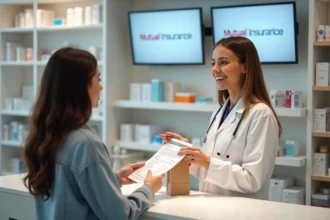 Pharmacienne à Gardanne remettant des médicaments à une cliente tout en expliquant la prise en charge mutuelle et le tiers payant