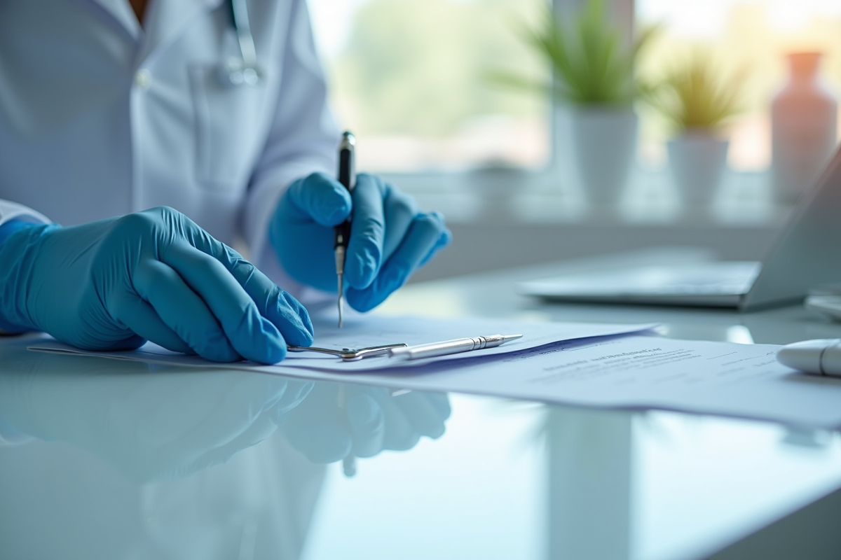 Docteur en dermatologie préparant instruments dans un bureau propre