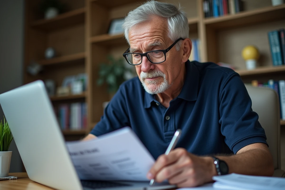 Homme senior consultant la liste des maladies longue durée prises en charge à 100% sur internet et en version imprimée