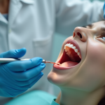 Dentiste effectuant un nettoyage dentaire en clinique lumineuse